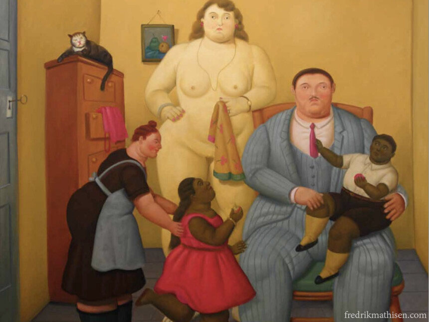Fernando Botero เป็นศิลปินจากโคลอมเบีย เขาโด่งดังจากการสร้างภาพคน สัตว์ และองค์ประกอบต่างๆ ของโลกธรรมชาติที่พองโตโบเตโร